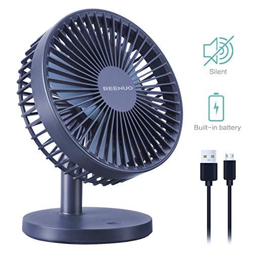 Reenuo Mini Ventilateur de Bureau à Piles USB, Petit Ventilateur de Bureau Silencieux portatif pour la Maison, Le Bureau, la Chambre à Coucher, Le dortoir, Le Bureau