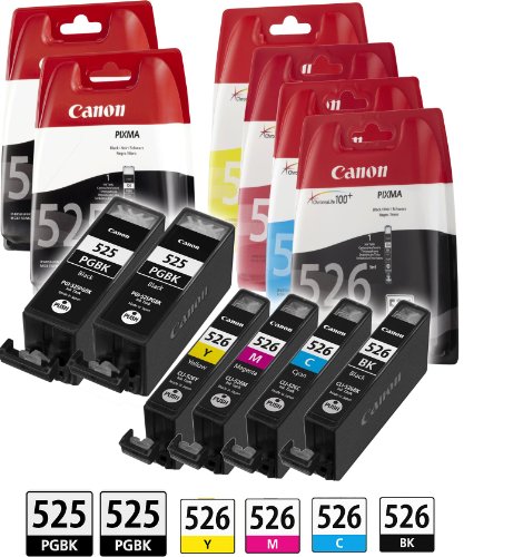 2x PGI-525BK 1x CLI-526C, 1x CLI-526M, 1x CLI-526Y und 1x CLI-526BK ORIGINAL Canon Patronen Set
