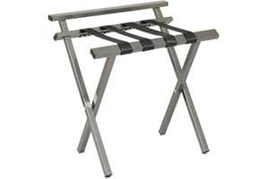 Mabel Home Metal Foldable Luggage Rack, Suitcase Stand with Nylon Straps, 5 Models & 3 Colour, For Hotel, Bedroom, Guest Room, Closet (300 Grey)