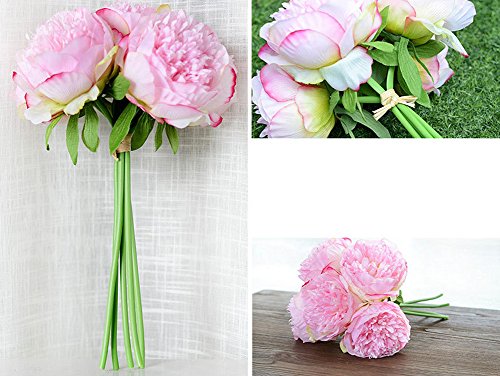 TININNA 5 Stück Wohnaccessoires & Deko Künstliche Kunstblumen Fake Seide Pfingstrose Bouquet für Hochzeits -Blumenstrauß und Haus-Deko Gartendekoration , Simulation Bunte für Valentinstag Geburtstag Weihnachtsgeschenk (Rosa) - 4