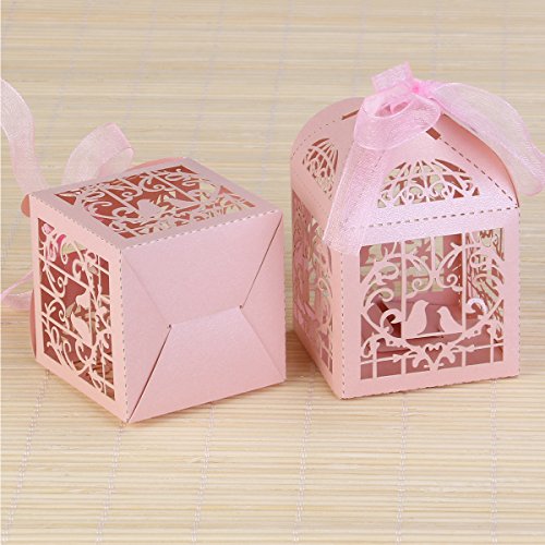 ULTNICE 50Pcs Geschenk Kasten Karton Süßigkeit Kasten Gast Kasten für Hochzeits Taufe Geburtstags Party Dekor Rosa - 8