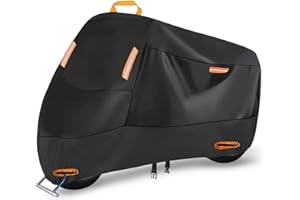 Seceles 300D Heavy Duty Motorcycle Cover, All Season Durable Waterproof Outdoor Protection Scooter Cover with 4 Reflective Strips Lock-Holes Storage Bag Fits up to 98" Yamaha Honda Harley Suzuki (XXL)