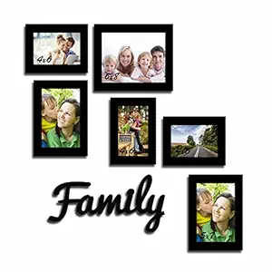 Art Street Decorative Premium Set of 6 Individual Wall Photo Frame with Family MDF Wall Plaque - Black