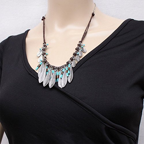 Hosaire 1 Stück Halskette Vintage schmuck Kreativ türkis Quaste Anhänger Necklace Kette - 2