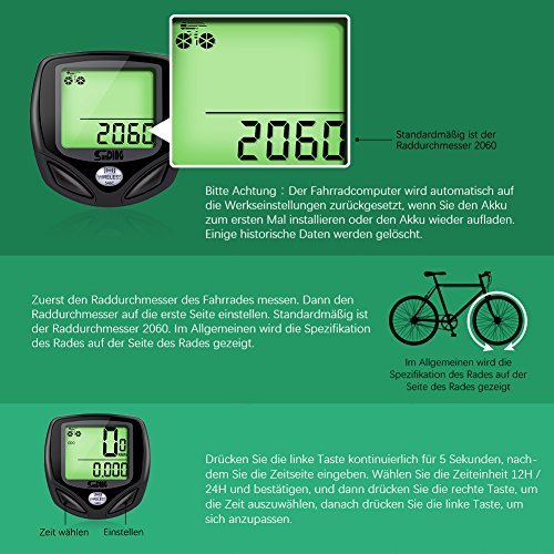 GHB Fahrradcomputer Drahtloser Speedometer Wasserdichter Kilometerzähler mit LCD Display Multifunktional (Schwarz) - 3