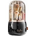 Bingobang Makeup Organiser Brush Holder 360 Rotating with Dustproof Lid, Spinning Cosmetic Organizer Acrylic, Storage for Lipstick, Lip Gloss, Eyeliner, Bedroom, Bathroom (Black)