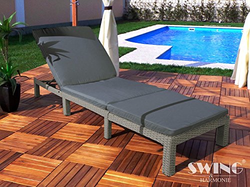 Rattan Garten Liege Sonnenliege Polyrattan Gartenliege Rattanmöbel Liegestuhl (Grau) - 