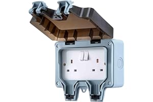 GREENSAPPIRE Outdoor Waterproof Socket IP66 – 13A Double Switched Plug Socket with Cover, Weatherproof Wall Electrical Outlet, 2 Gang Power Socket Box for Garden, Garage & Outdoor Use