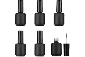 Upstore Leere Nagellackflaschen mit Pinsel, rund, nachfüllbar, Glas-Nagellack-Aufbewahrungsflaschen für DIY-Nagelkunst, 6 Stück (mattschwarz)