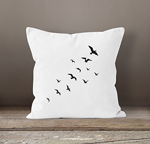 Kissenbezug Vögel Birds Fly Kissen-Hülle Deko-Kissen 40×40 Baumwolle Autiga® weiß 40cm x 40cm - 2