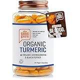 Organic Ashwagandha Vegan Capsules 800mg | With Turmeric and Black Pepper | Certified Organic by Soil Association | Vegan Friendly Capsules | Ayurvedic Withania Somnifera formula | High Strength &amp; Absorption (90)