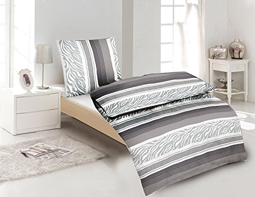 4-tlg.Sommer-, hauchdünne, kühlende Microfaser Bettwäsche grau/weiss 2x 135x200 Bettbezug + 2x 80x80 Kissenbezug mit Reißverschluss