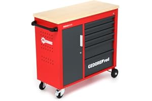GEDORE Red Carrello da Officina Vuoto, MECHANIC PLUS, Carrello Portautensili Vuoto con 6 Cassetti e Piano il Legno, Carrello Portautensili, R20150006