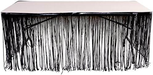 PUZINE Metal foil edge table skirt purple 3 feet *8 feet metal foil party table skirt 108"x 30" wire background party wedding dress table skirt (black)