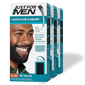 Just For Men Mustache & Beard, Beard Coloring for Gray Hair with Brush Included - Color: Jet Black, M-60 (Pack of 3), package may vary