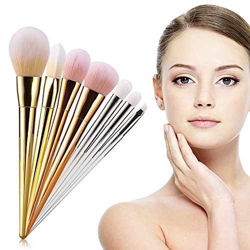 VALUE MAKERS 7PCS Metal Makeup Brushes - Beauty Cosmetics Tools - Professional Make up Brushes Kit - Luxury Makeup Brush Set - Makeup Brush Set - Face Powder Foundation Blusher Eyeshadow Contour Eyeliner Brush + Makeup Brush Pouch