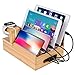 Price comparison product image Charging Station, HomeXin Bamboo Multi Device Charge Stand Universal Cord Organizer Dark for Apple Watch, Smart Phones, iPad and Tablets