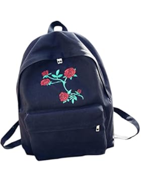 Rucksack damen Kolylong® Frauen Elegant Stickerei Rucksack Canvas Vintage Schultaschen für Mädchen Reise Rucksack...