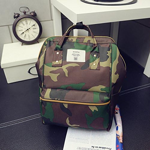 YIUXB Canvas shoulder bag clip mouth canvas backpack college wind backpack fashion handbags, camouflage color