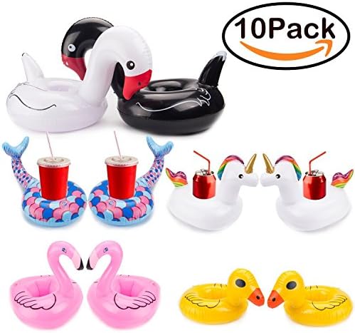 LevinArt 10 Pack Inflatable Float Drink Holder Float,Unicorn Duck Flamingo Mermaid Swan Inflatable Pool Cup Holders Coasters for Pool Party Water Fun Beach Toys