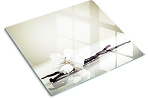 TULUP Tagliere in Vetro Temperato 60x52 cm con Stampe da Cucina Durevole e Igienico Rettangolare Resistente al Calore con Piedini Antiscivolo Antigraffio Facile da Pulire - Baccello di vaniglia