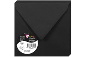 Clairefontaine 5798C - Paquet de 20 Enveloppes Gommées - Format Carré 14x14cm - 120g/m² - Coloris Noir - Invitation Evènements et Correspondance - Gamme Pollen - Papier Premium Lisse