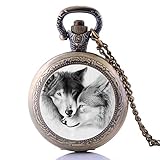Kreative Quarz-Taschenuhr mit Anhänger in Form eines weißen Wolfs, für Herren und Damen