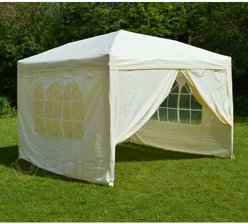 Eden Furnishings 3m x 3m Pop-Up Waterproof Garden Gazebo with 2 x Wind-Bars, 4 x Weight-Bags and Carry Case - Choice of Colours (Beige (Cream))