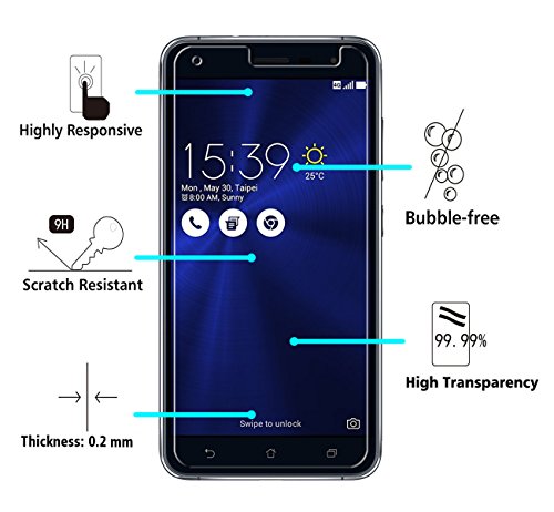  2 Unidades  Asus Zenfone 3 ZE520KL 5 2    Protector de Pantalla  iVoler  0 3mm Dureza 9H  Protector de Pantalla de Vidrio Templado Cristal Protector para Asus Zenfone 3 ZE520KL 5 2    -Dureza de Grado 9H  Espesor 0 30 mm  2 5D Round Edge- Ultra-trasparente   Anti-golpe   Ajuste Perfecto   No hay Burbujas - Garant  a Incondicional de 18 Meses