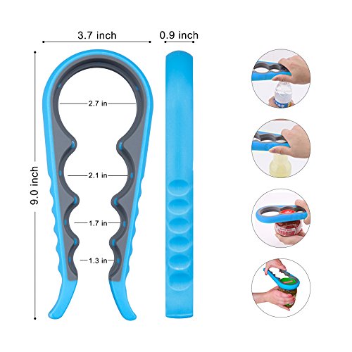 VOOPII Multi-Purpose Dosenöffner&Deckelöffner (2 Stücke), Edelstahl mechanischer sichere Sicherheitsdosenöffner Flaschöffner Rutschfestigkeit 4 in 1 Gerät Multifunktions Öffner - 4