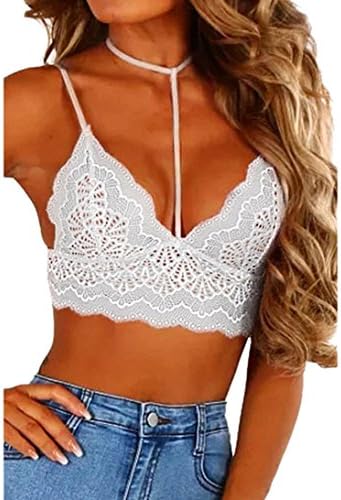 SOEMSUN Floral Lace Bra Elastic Tops Sheer SOMESUN Seamless Bralette Wireless Cup Hot Lingerie G-String Babydoll Sleepwear (White, L)