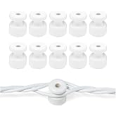 YUVKIN 10 Pcs Ceramic Insulators Ideal for Braided and Fabric Wires, Vintage Porcelain Insulator (&Oslash;18mm) (White)