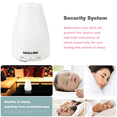 Aroma Diffuser 100ml Deallink Ultraschall Luftbefeuchter mit 7 LED Farbwechsel Kalten Nebel für Ätherische Öle, Kinderzimmer Schlafzimmer Büro - 9