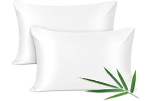 Joyhabit Bambus Kissenbezug 40x60cm, 100% aus Rein Natur, Weich und Seidig für Baby, Vegan und Umweltschützer, Zweier Pack, Schneeweiß