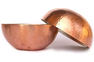 DE KULTURE WORKS De Kulture Handmade Vintage Pure Copper Serving Cereal Bowl Set, Ideal for Aroma Diffuser Floating Kitchen & Dining Table Decoration, 4.5X2 (DH) Inches, Set of 2, 360 ML
