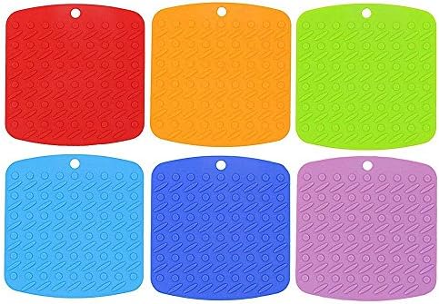Heofean Non-Slip Silicone Kitchen Trivet Mats, 6 Pack Rubber Coaster Cushion Placemat Hot Pads Pot Holders Spoon Rest Jar Opener &amp; Coasters 5 in 1 Kitchen Accessories