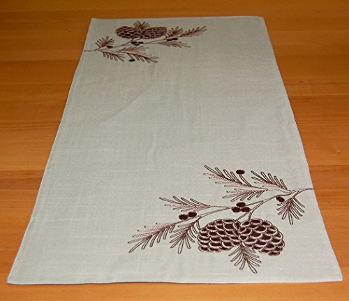 EDEL-rustikale-Tischdecke-Tischlufer-Beige-TANNENZAPFEN-braun-gestickt-Deko-fr-Herbst-Winter-und-WEIHNHACHTEN