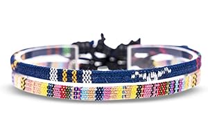 Made by Nami Surfer Fußband 2-er Set Damen & Herren - Dünnes Boho Hippie Ethno Fußkettchen - Handmade Strand Festival Accessoires - 100% Wasserfest & Verstellbar - 100% ökol. Baumwolle (Blau & Gelb)