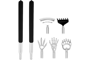 Auktransceler Skrobaczka do pleców z 2 teleskopowymi uchwytami + 5 główkami | Oryginalny męski prezent na Boże Narodzenie/urodziny | Antybakteryjna stal chirurgiczna 304 | Przenośne etui, łagodzi