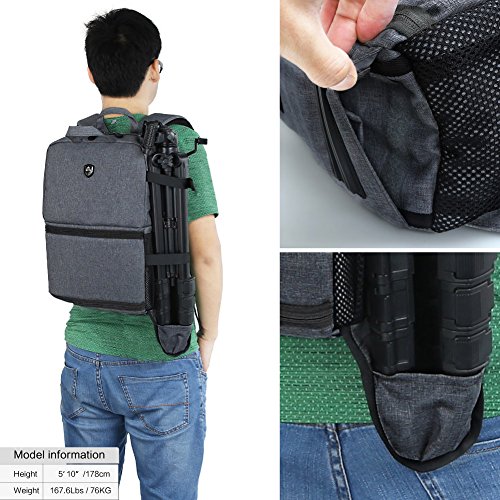 Sac    Dos Appareil Photo Sac de Cam  ra Voyage   tanche en Nylon pour Canon Nikon Sony  Gris Fonc   