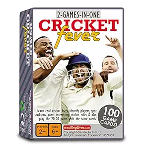 exciting Lives - Cricket Fever - Cards Game for Cricket Fans - Gift for Birthday - for Kids and Adults - Ages 6+ - Set of 100 with 300 Challenges