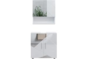 Vicco set mobili bagno Irma, Bianco lucido con inserti, 2 parti, mobile base 60 cm