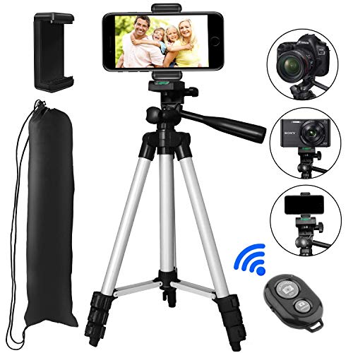 Trípode para Móvil, PEMOTech 106cm (42”) de Aluminio Trípode de cámara con control remoto + Adaptador de Teléfono + bolsa de transporte para iPhone X /8 Plus /7/6 Plus/5s/5, para Samsung Galaxy S9/ S8/ S7/S7 Edge, para HUAWEI, para Cámara DSLR Canon, para Nikon, para Sony (42'/106cm Trípode)