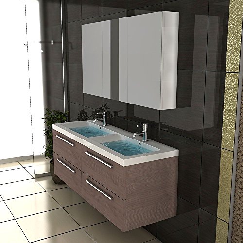 Badezimmer Möbel / Waschbecken / Doppelwaschtisch / Badmöbel / Unterschrank / Waschplatzlösung / Modell Garda-1440 / Farbe: Braun / Waschtisch - 5