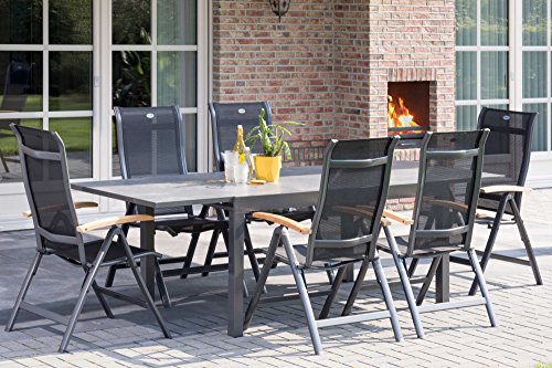 HARTMAN Alice Multipositionssessel in Xerix-Black, solides Aluminiumgestell, Sitzfläche aus hochwertiger Textilene, ca. 68 x 62 x 111,5 cm, Rückenlehne verstellbar, Teakholz-Armlehne, wetterfest - 8