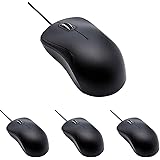 Amazon Basics Souris Filaire USB à 3 Boutons, Standard, silencieuse, Noire (Lot de 4)