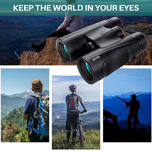 QUNSE Prismáticos Profesionales, Compactos 10x42 HD, Prismas Superiores Bak4 y Lentes ópticos FMC, para Observación de Aves, Camping, Conciertos, Caza, Safaris al Aire Libre.
