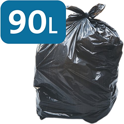 Alina 90L en polyéthylène Noir robuste Sac poubelle/Poubelle Liner/sac poubelle lourd 90 litre Plastique Noir Garbage Sac, 25 sacks