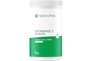 NOVOMA Vitamine C Pure 1kg, 1000mg par dose, Acide L-Ascorbique en Poudre Ultra Fine, Puissant Antioxydant, Système Immunitaire & Fatigue, Cuillère Doseuse Incluse