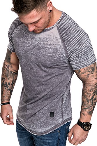 Amaci&Sons Oversize Herren Vintage Verwaschen Biker-Style T-Shirt Crew Neck Rundhals Basic Shirt 6087 Anthrazit XXL